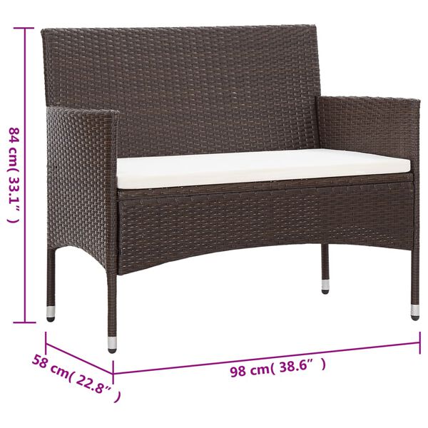 vidaXL 2 Piece Garden Lounge Set with Cushion Poly Rattan Brown