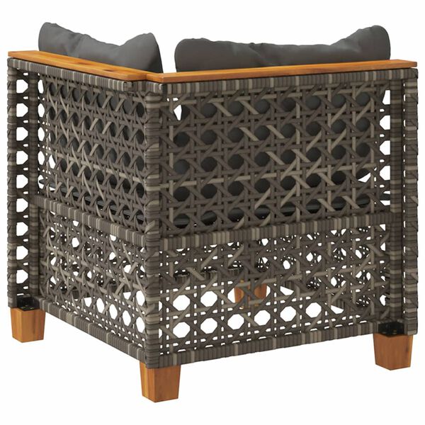 vidaXL Garden Sofa Corner with Cushions Grey Poly Rattan