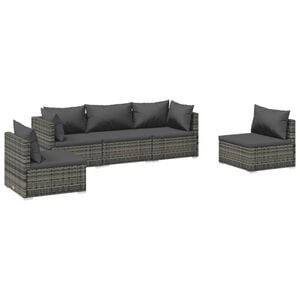 vidaXL 5 Piece Garden Lounge Set with Cushions Poly Rattan Grey