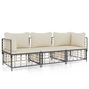 vidaXL 3 Piece Garden Lounge Set with Cushions Anthracite Poly Rattan