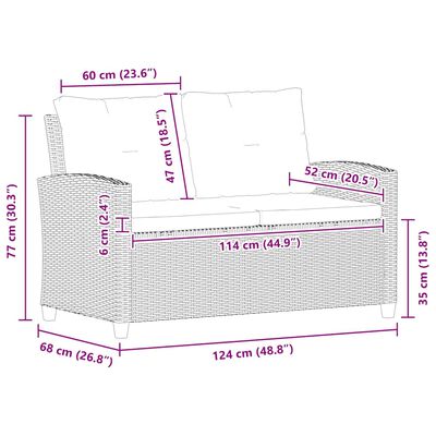 vidaXL 2-Seater Garden Sofa with Cushions Black 124 cm Poly Rattan, black vidaXL 2-Seater Garden Sofa with Cushions Black 124 cm Poly Rattan