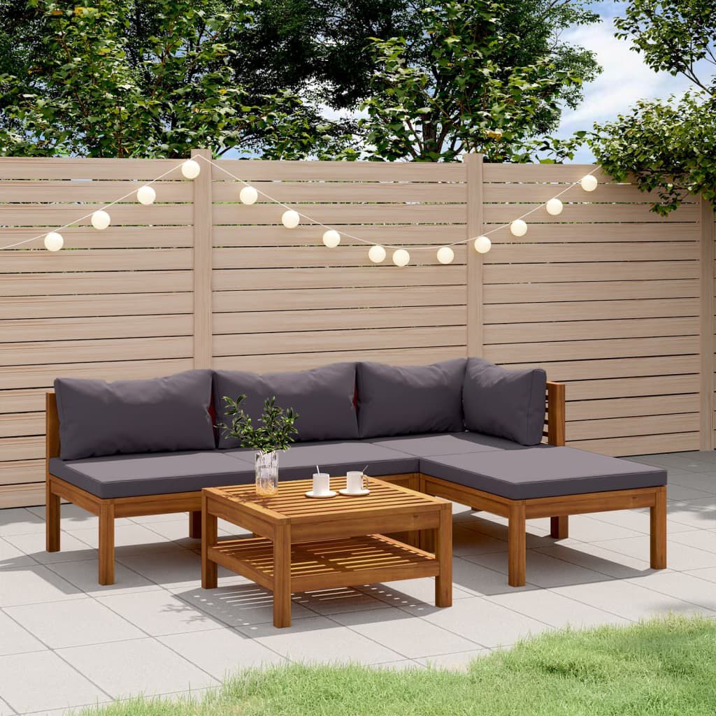 vidaXL 5 Piece Garden Lounge Set with Cushion Solid Acacia Wood