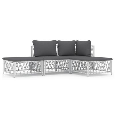 vidaXL 4 Piece Garden Lounge Set with Cushions White Steel, white vidaXL 4 Piece Garden Lounge Set with Cushions White Steel
