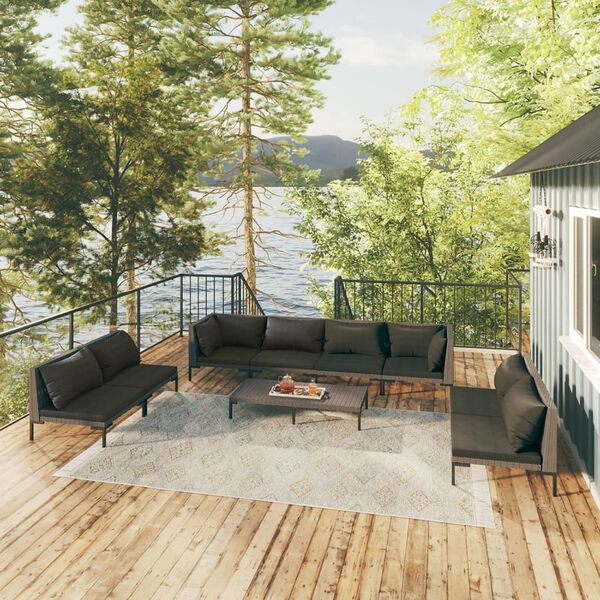 vidaXL 9 Piece Garden Lounge Set with Cushions Poly Rattan Dark Grey
