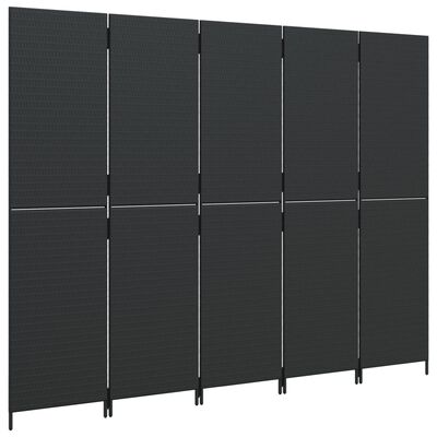 vidaXL Room Divider 5 Panels Black Poly Rattan, black vidaXL Room Divider 5 Panels Black Poly Rattan