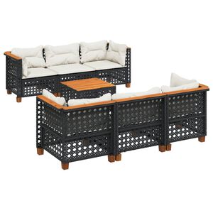 vidaXL 7 Piece Garden Sofa Set with Cushions Black Poly Rattan
