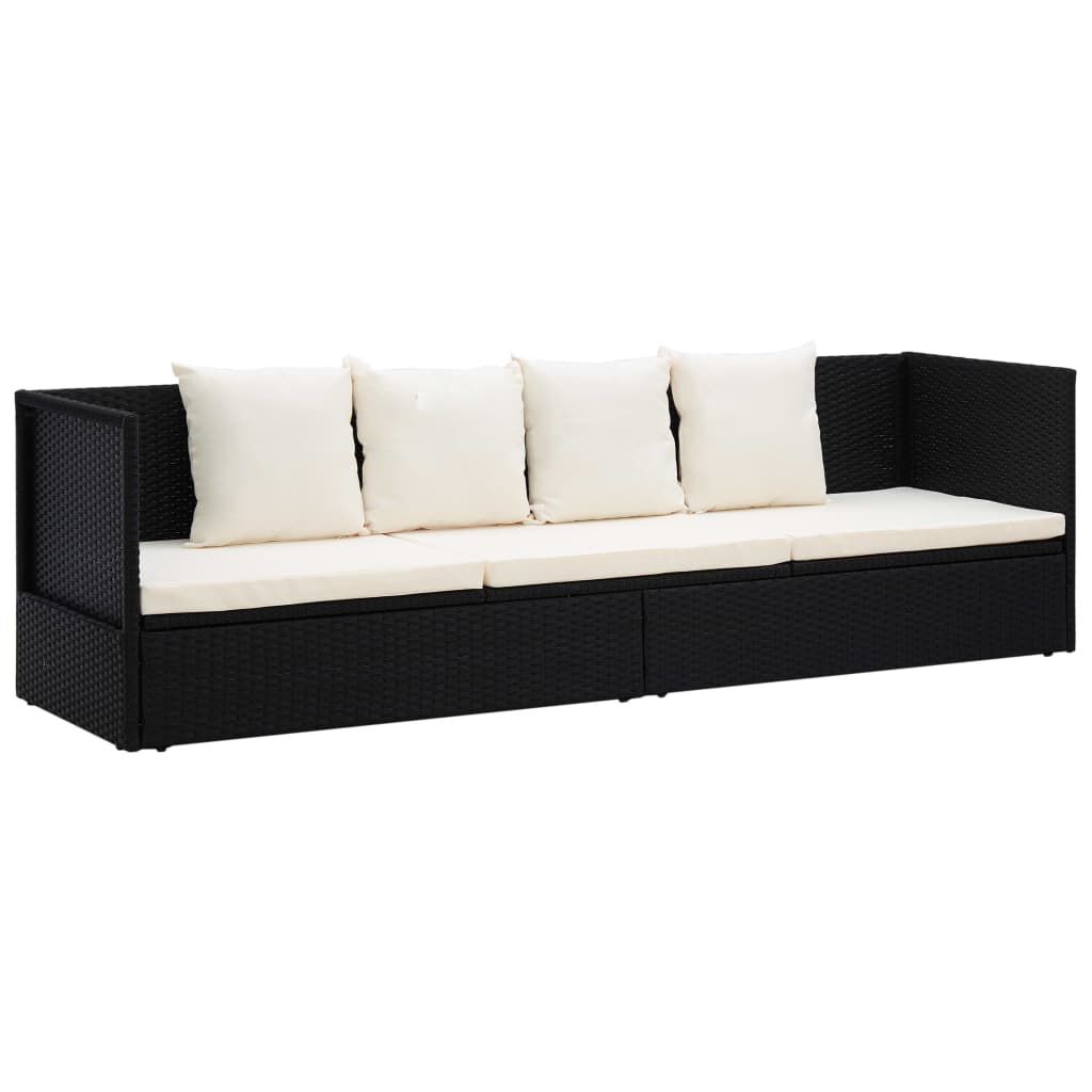 vidaXL Garden Bed with Cushion & Pillows Poly Rattan Black