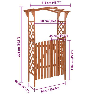 vidaXL Pergola with Gate 116x40x204 cm Solid Firwood, brown vidaXL Pergola with Gate 116x40x204 cm Solid Firwood
