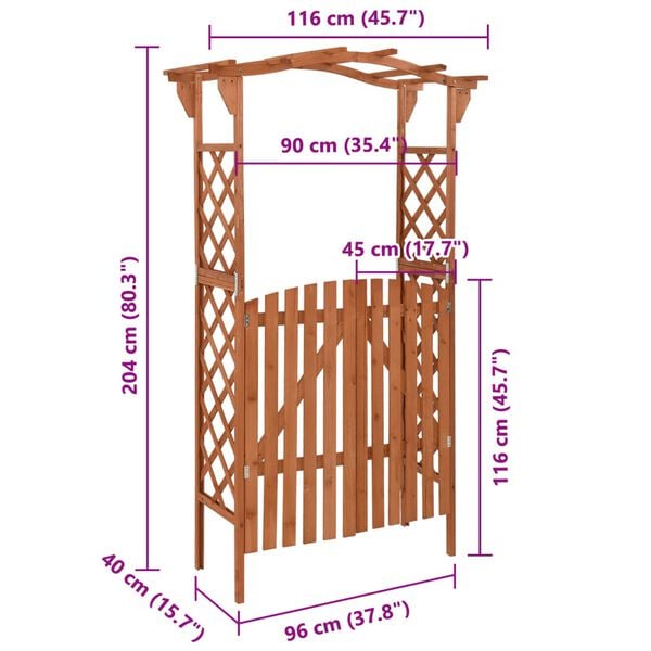 vidaXL Pergola with Gate 116x40x204 cm Solid Firwood