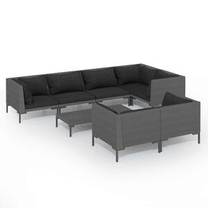 vidaXL 8 Piece Garden Lounge Set with Cushions Poly Rattan Dark Grey