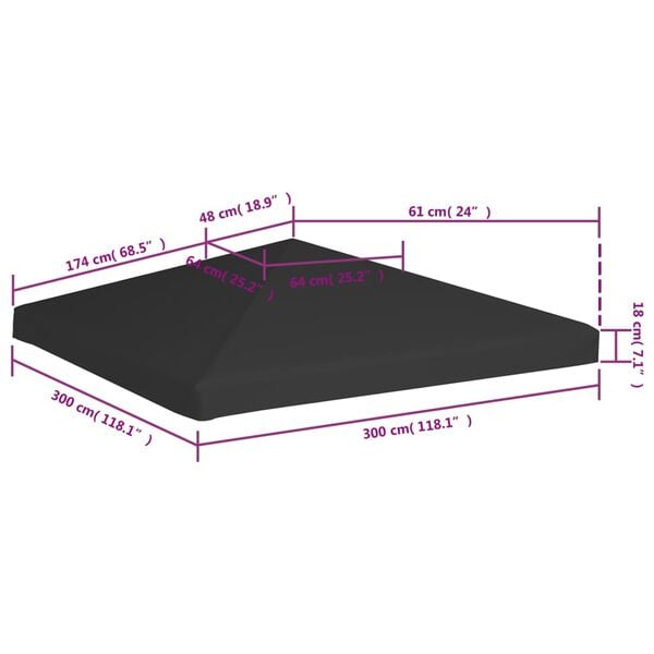 vidaXL Gazebo Top Cover 270 g/m² 3x3 m Black