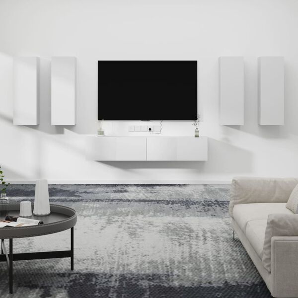 vidaXL 6 Piece TV Cabinet Set White Engineered Wood