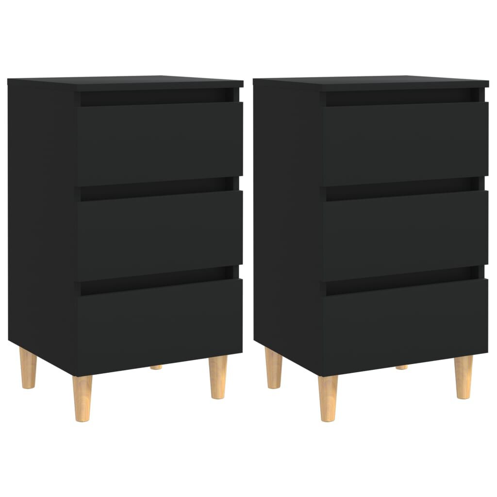 vidaXL Bed Cabinets with Solid Wood Legs 2 pcs Black 40x35x69 cm
