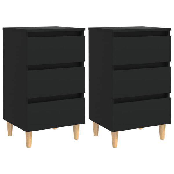 vidaXL Bed Cabinets with Solid Wood Legs 2 pcs Black 40x35x69 cm