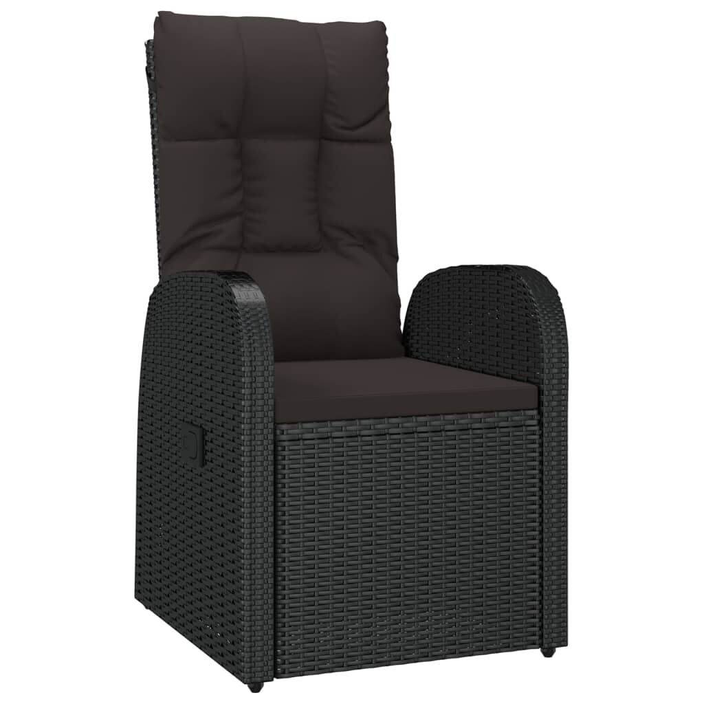 vidaXL Reclining Garden Chairs 2 pcs with Cushions Poly Rattan Black