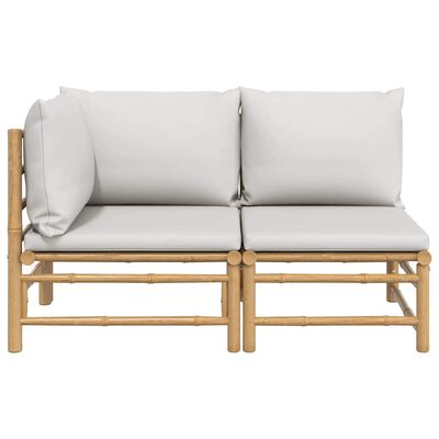 vidaXL 2 Piece Garden Lounge Set with Light Grey Cushions Bamboo, light grey vidaXL 2 Piece Garden Lounge Set with Light Grey Cushions Bamboo