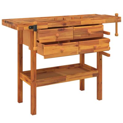 vidaXL Workbench with Drawers and Vices 124x52x83 cm Solid Wood Acacia,  vidaXL Workbench with Drawers and Vices 124x52x83 cm Solid Wood Acacia
