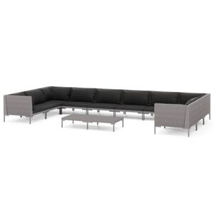 vidaXL 11 Piece Garden Lounge Set with Cushions Poly Rattan Dark Grey