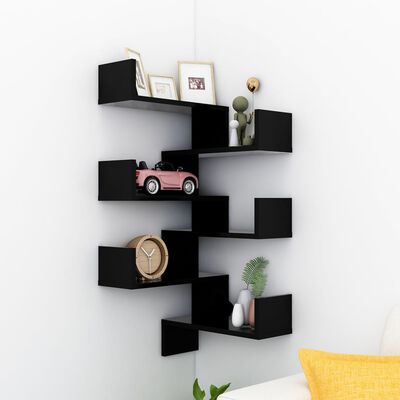 vidaXL Wall Corner Shelf 2 pcs Black 40x40x50 cm Engineered Wood, black vidaXL Wall Corner Shelf 2 pcs Black 40x40x50 cm Engineered Wood