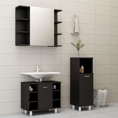vidaXL 3 Piece Bathroom Furniture Set Black Engineered Wood, black vidaXL 3 Piece Bathroom Furniture Set Black Engineered Wood