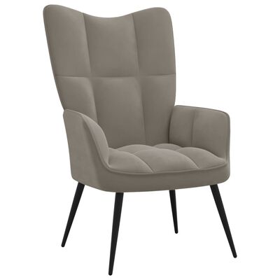 vidaXL Relaxing Chair with a Stool Light Grey Velvet