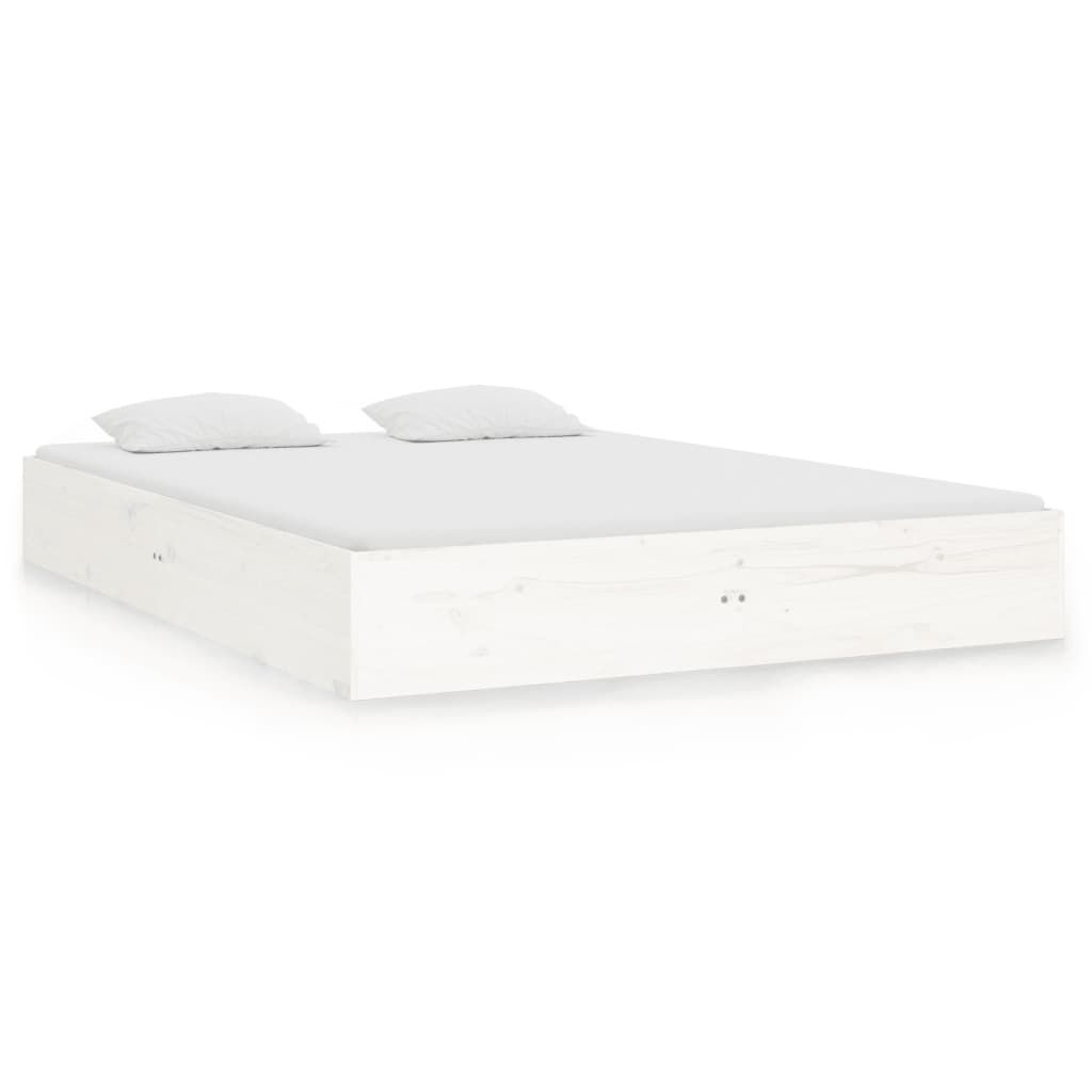 vidaXL Bed Frame without Mattress White Solid Wood 135x190 cm Double Double