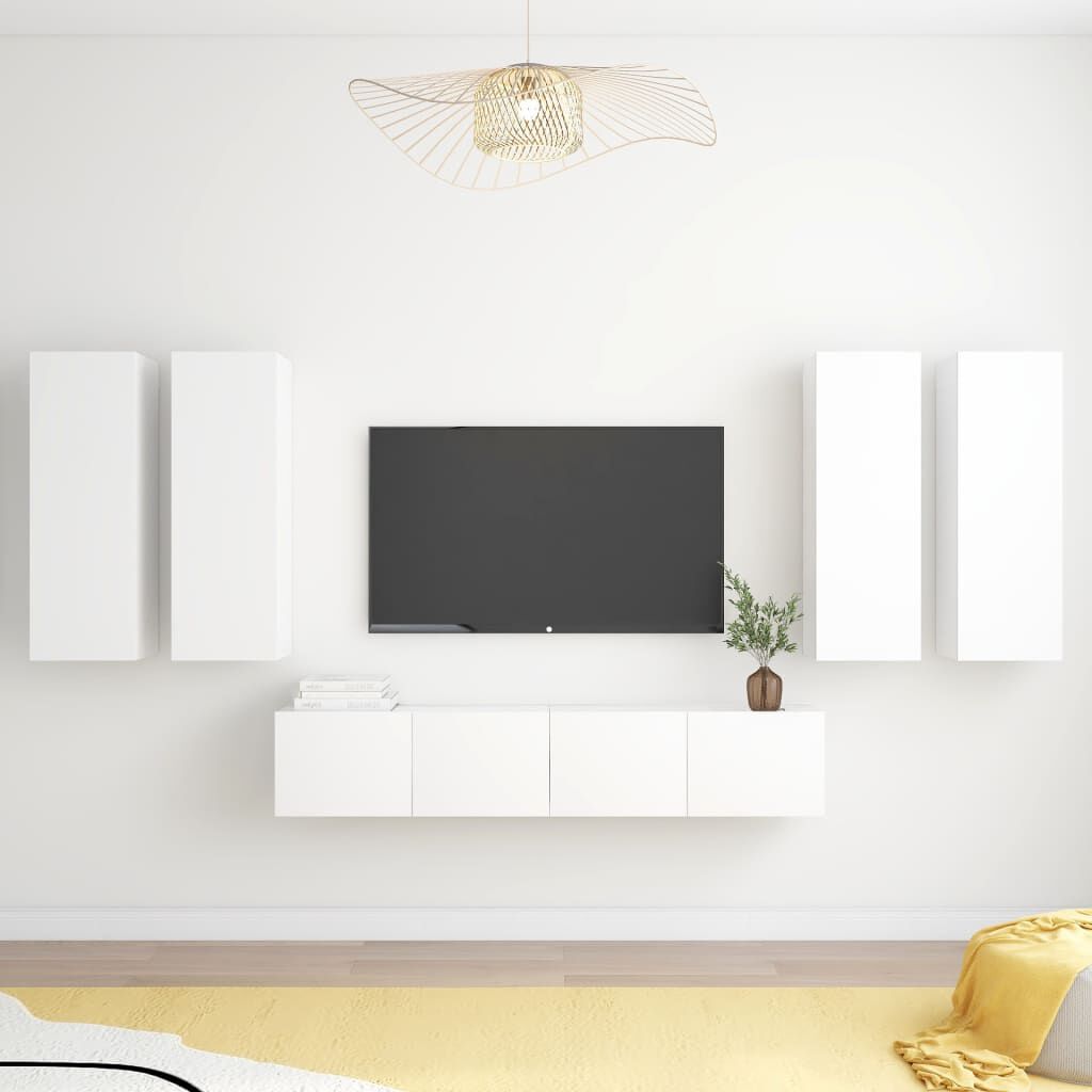 vidaXL 6 Piece TV Cabinet Set White Engineered Wood