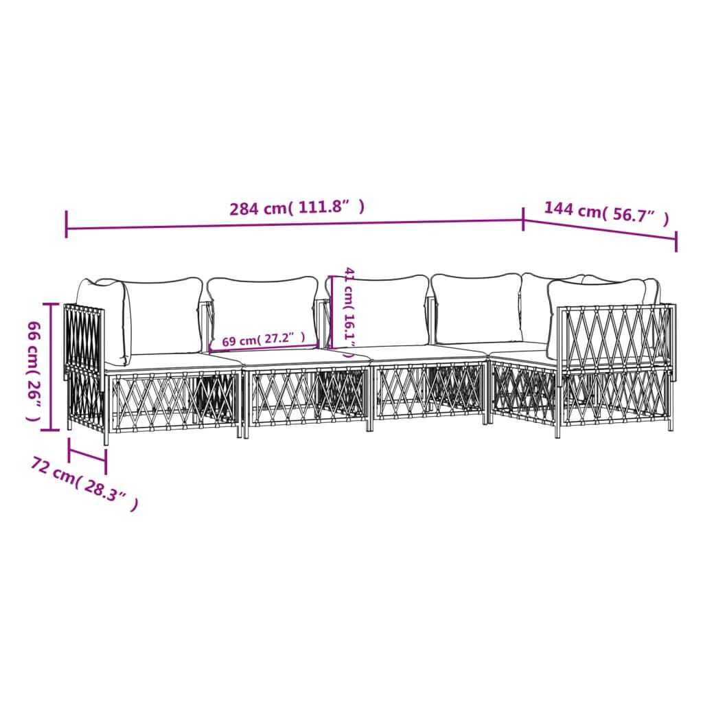 vidaXL 5 Piece Garden Lounge Set with Cushions White Steel