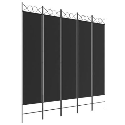 vidaXL 5-Panel Room Divider Black 200x200 cm Fabric, black vidaXL 5-Panel Room Divider Black 200x200 cm Fabric