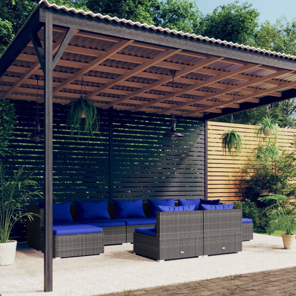 vidaXL 9 Piece Garden Lounge Set with Cushions Grey Poly Rattan