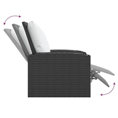 vidaXL Garden Reclining Chair with Cushions Black Poly Rattan, black vidaXL Garden Reclining Chair with Cushions Black Poly Rattan