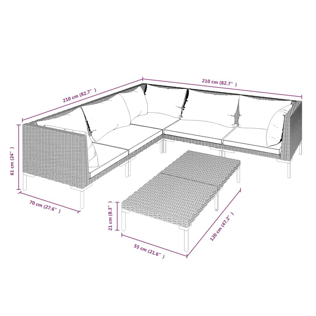 vidaXL 6 Piece Garden Lounge Set with Cushions Poly Rattan Dark Grey