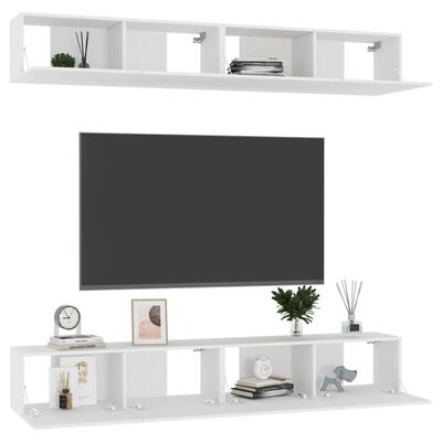 vidaXL TV Cabinets 4 pcs White 100x30x30 cm Engineered Wood, white vidaXL TV Cabinets 4 pcs White 100x30x30 cm Engineered Wood