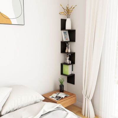 vidaXL Wall Corner Shelf Black 20x20x127.5 cm Engineered Wood, black vidaXL Wall Corner Shelf Black 20x20x127.5 cm Engineered Wood