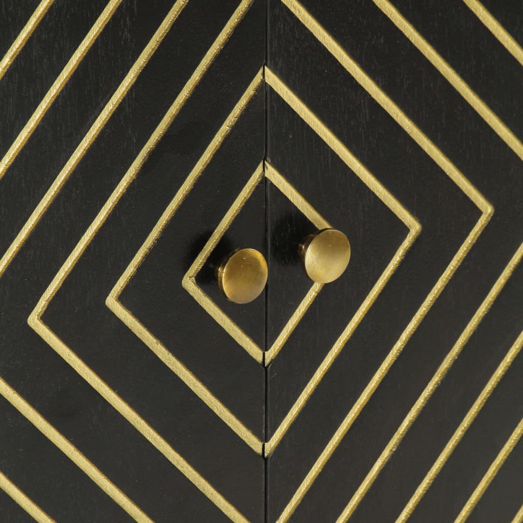 vidaXL Sideboard with 2 Doors Black&Gold 55x30x75 cm Solid Wood Mango