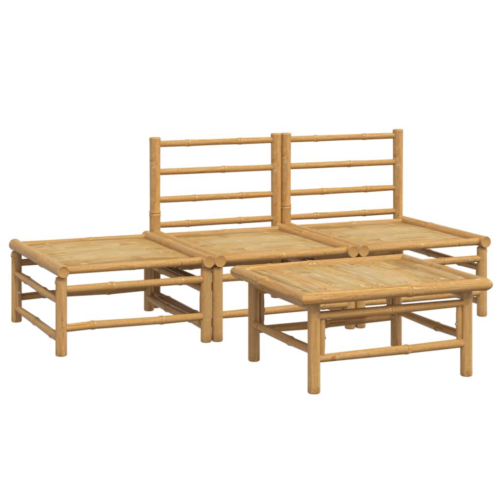 vidaXL 4 Piece Garden Lounge Set with Light Grey Cushions Bamboo