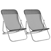 vidaXL Folding Beach Chairs 2 pcs Grey Textilene&Powder-coated Steel, grey vidaXL Folding Beach Chairs 2 pcs Grey Textilene&Powder-coated Steel