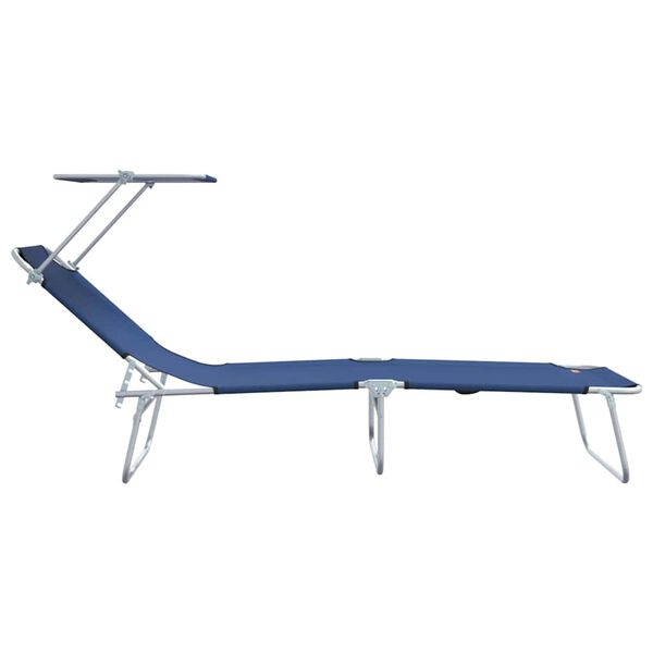 vidaXL Folding Sun Lounger with Canopy Steel and Fabric Blue