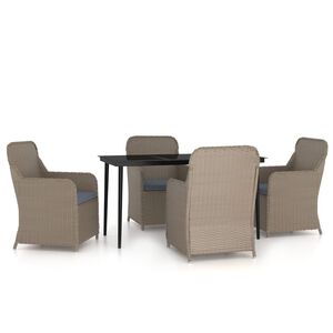 vidaXL 5 Piece Garden Dining Set with Cushions Brown