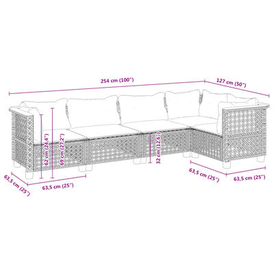 vidaXL 5 Piece Garden Sofa Set with Cushions Black Poly Rattan
