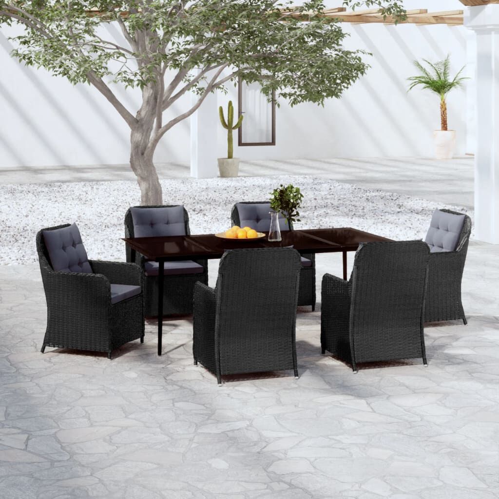 vidaXL 7 Piece Garden Dining Set Black