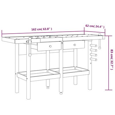 vidaXL Workbench with Drawers and Vices 162x62x83 cm Solid Wood Acacia,  vidaXL Workbench with Drawers and Vices 162x62x83 cm Solid Wood Acacia
