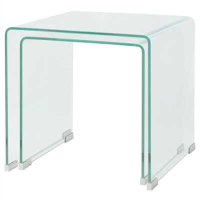 vidaXL Two Piece Nesting Table Set Tempered Glass Clear, transparent vidaXL Two Piece Nesting Table Set Tempered Glass Clear
