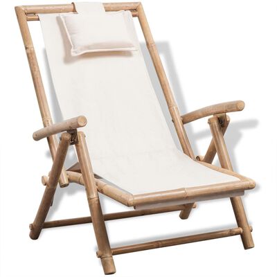 vidaXL Outdoor Deck Chair Bamboo, white vidaXL Outdoor Deck Chair Bamboo