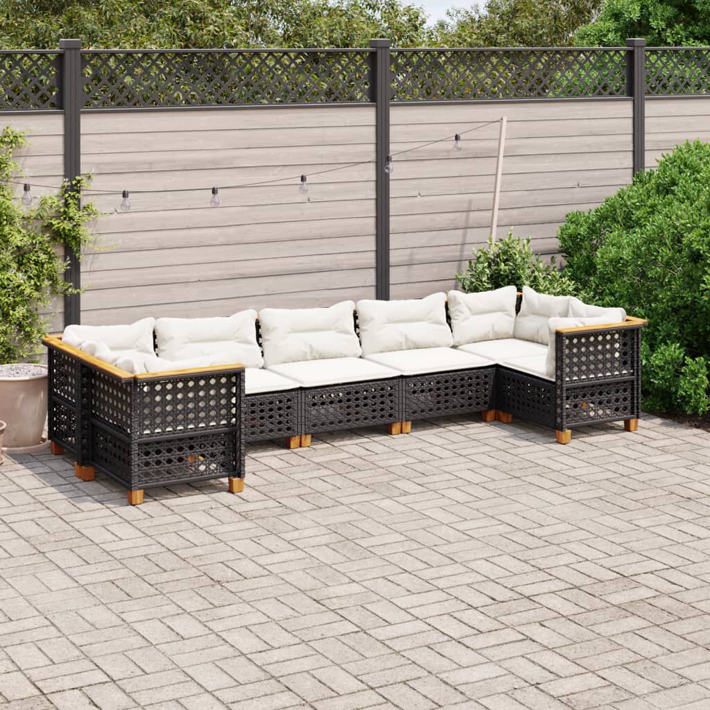 vidaXL 7 Piece Garden Sofa Set with Cushions Black Poly Rattan
