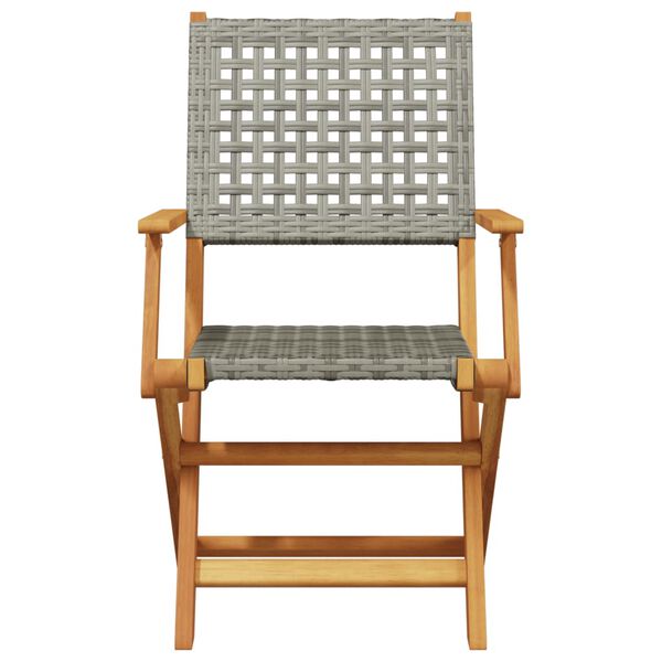 vidaXL Folding Garden Chairs 4 pcs Grey Poly Rattan and Solid Wood