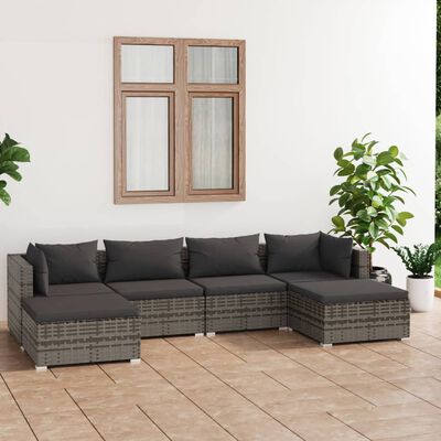 vidaXL 6 Piece Garden Lounge Set with Cushions Poly Rattan Grey, grey and anthracite vidaXL 6 Piece Garden Lounge Set with Cushions Poly Rattan Grey