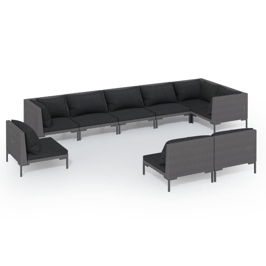 vidaXL 9 Piece Garden Lounge Set with Cushions Poly Rattan Dark Grey