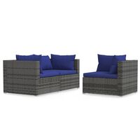 vidaXL 3 Piece Garden Lounge Set with Cushions Grey Poly Rattan