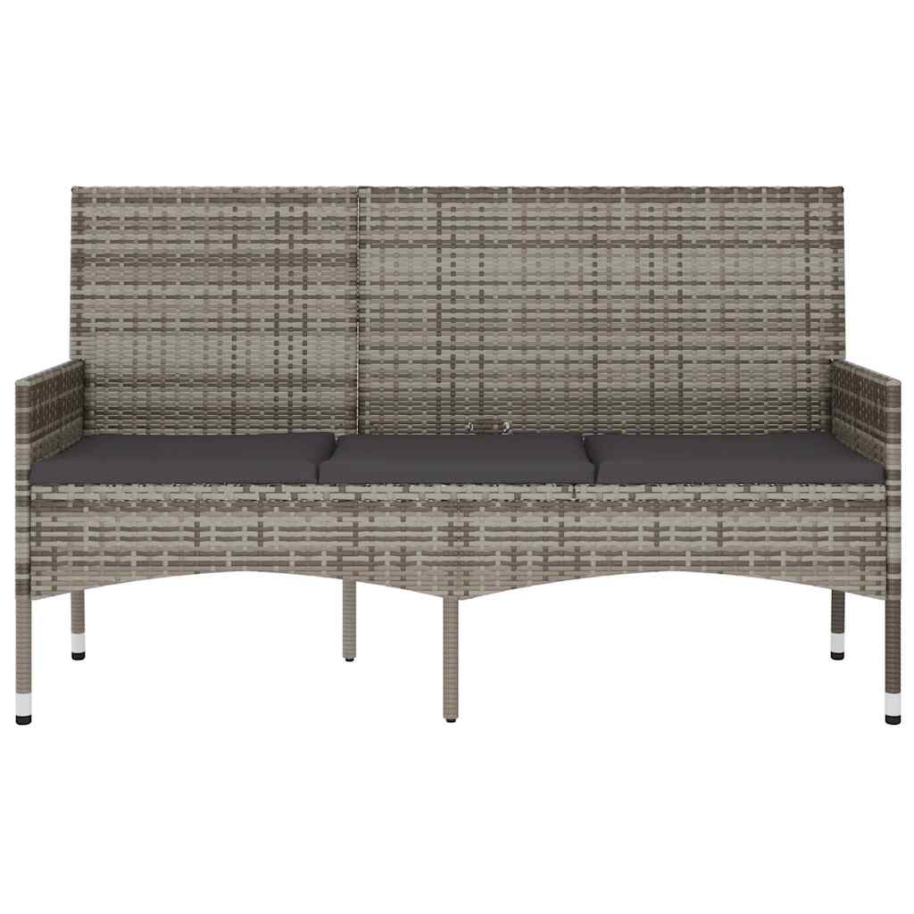 vidaXL 3-Seater Garden Bench with Cushions Grey Poly Rattan